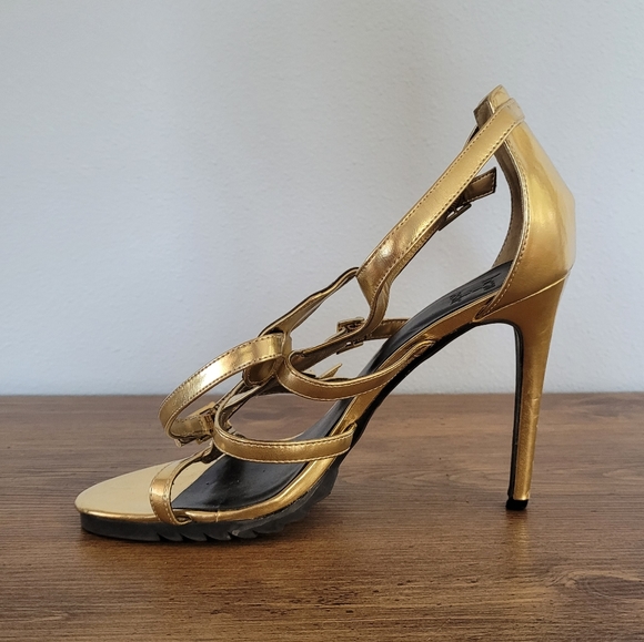 Beau & Ashe Kafka Stiletto Sz 10 Gold Gladiator Cage 4.5" Heel Chunky Tread - Picture 11 of 14